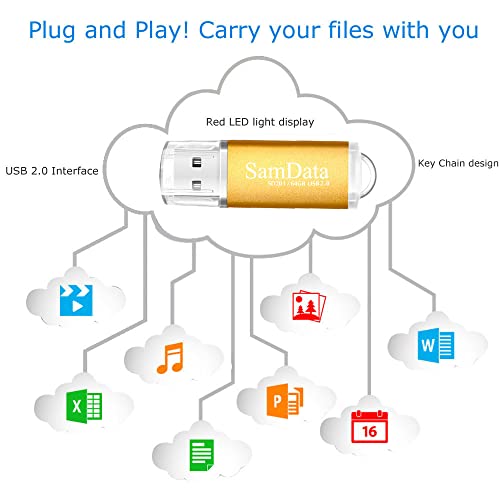 SamData 2 Pack 64GB USB Flash Drives USB 2.0 Thumb Drives Memory Stick Jump Drive Zip Drive, 2 Colors: Black Gold - Image 6