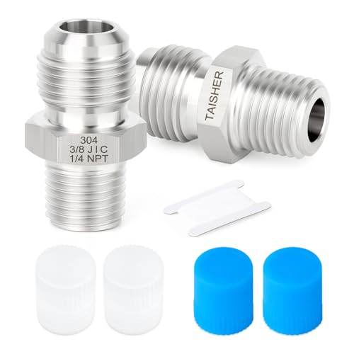 Image of TAISHER 2PCS Forging of 304 Stainless Steel JIC Flare Tube Fitting, 3 /8 inch JIC Male x 1 /4 inch NPT Male, Half Union