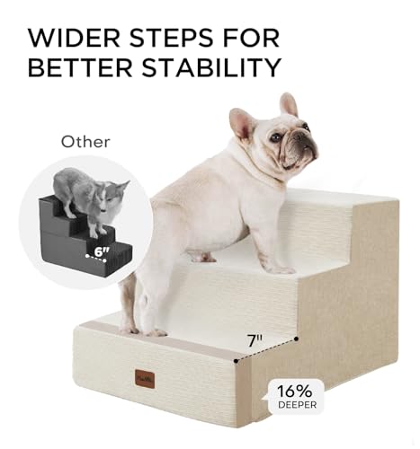 Made4Pets Dog Stairs for Small Dogs, Extra Wide Dog Steps for Bed Couch Sofa and Chair, 35D Foam Pet Steps for Small Dogs and Cats(Up to 40lbs), Non-Slip Bottom Pet Stairs, Beige, 3 Steps - Image 5