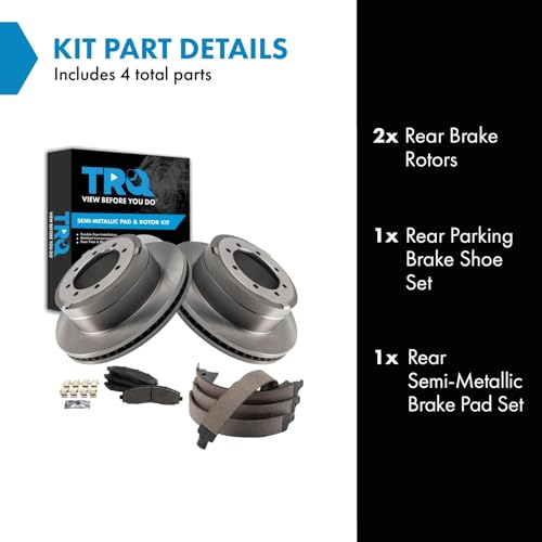 Image of TRQ Rear Brake Pad & Rotor Kit Parking Brake Shoe Set Semi-Metallic Compatible with 2013-2019 Ford F-350 Super Duty 2013-2014 F-450 Super Duty