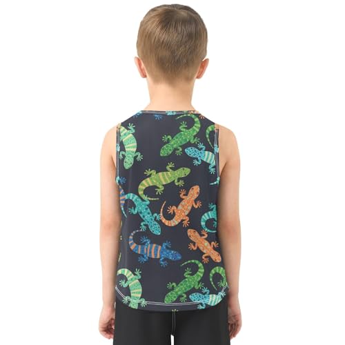 J JOYSAY Colorful Lizard Black Boys Tank Top Sleeveless Muscle Shirts Quick Dry Workout Active Sport Kids T-Shirts 3-15T3