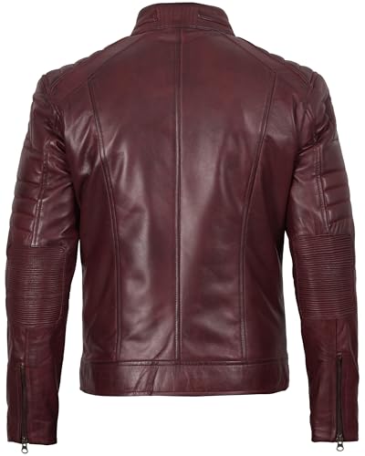 Image of fjackets Leather Jacket Men Real Lambskin - Cafe Racer Moto Style, Stand Collar Zip Up Jacket