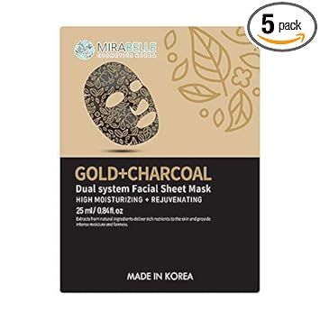 Mirabelle Korea GOLD+CHARCOAL DUAL SYSTEM Facial Sheet Mask 25Ml (PACK OF 5)