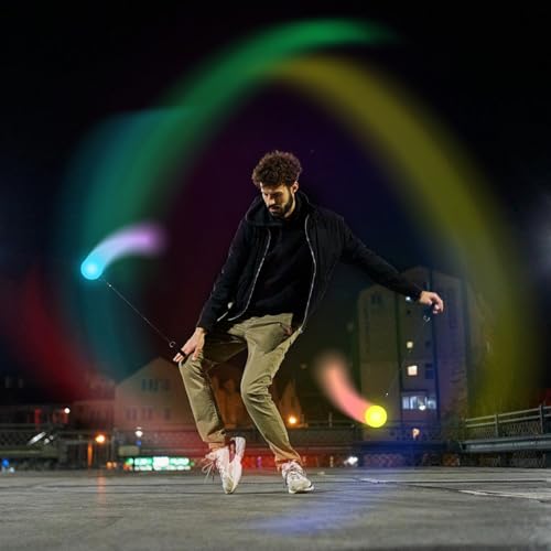 3 Stück LED Poi Bälle Set, Poi Ball LED Glow Poi Kugeln mit Regenbogen Farben und Strobe-Effekt, LEDPOI Jonglierbälle mit verstellbaren Doppelschlaufen-Leinen Spielzeug für Anfänger und Profis