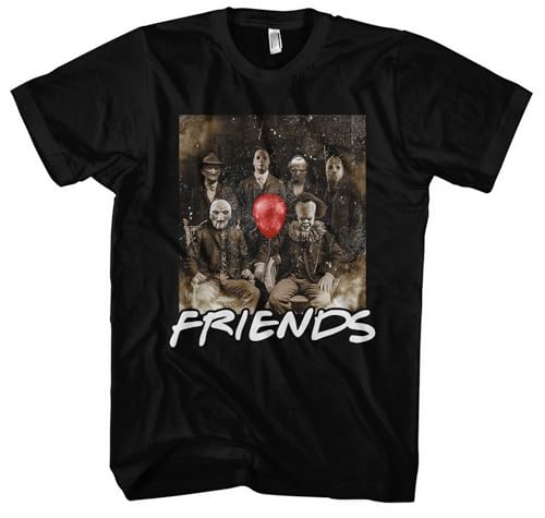 Friends Horror Männer Herren T-Shirt | Horror Halloween Nightmare Freddy Michael Myers Jason Clown | Schwarz (3XL)