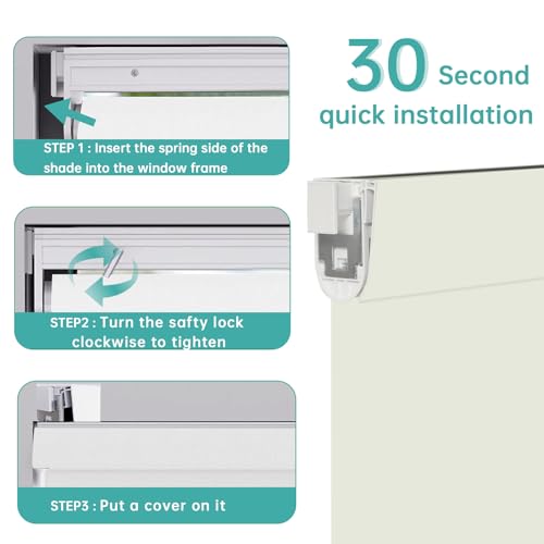 Image of Changshade Custom No Drill No Tools Blackout Roller Shades for Window, Cordless Roller Shades Thermal Insulated UV Protection Privacy, Easy Install Roller Blinds for Home Office, Classic Beige