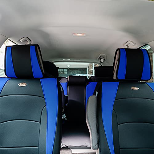 TLH Ultra Comfort Leatherette Blue Black Seat Cushions Full Set w/Non Slip Dash Mat, Universal Fit for Cars, Auto, Trucks, SUV, Faux Leather Car Seat Cushions, Waterproof Car Seat Cover Cushion