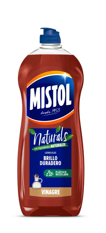 MISTOL - Naturals Vinagre | Lavavajillas a Mano con Ingredientes de Origen Natural | Brillo Duradero y Cuidado Sostenible | Fórmula Respetuosa con el Medio Ambiente | 750 ml