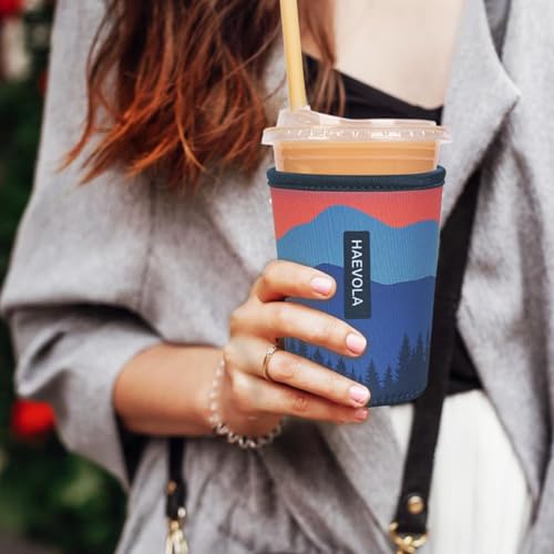 Image of Reusable Insulated Neoprene Iced Coffee Cup Sleeve, Durable Drink Sleeve for Cold Beverages, Beverage Holder for Iced Coffee, Mountain Hush