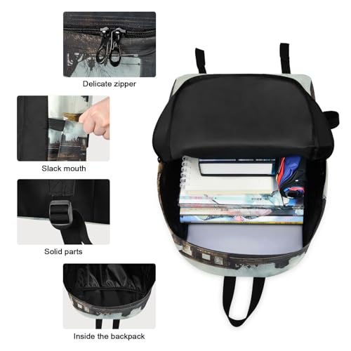 Vintage Train Print Backpack Set with Lunch Bag, Large Capacity Travel Backpacks and Lunch Box Insulated for Commute Hiking Picnic3