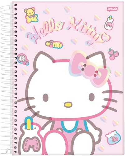 Caderno Espiral Univ CD 1 Mat&eacute;ria 80 Fls Hello Kitty Fundo Rosa FSC - Jandaia