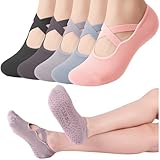 Utensilsto 5 Paar Pilates Rutschfeste Socken Damen Yoga Antirutschsocken Grip Stoppersocken mit Kreuzgurte Ballett Tanzsocken Damen für Tanz, Barfuß, Trampolin, Zuhause, Krankenhaus, EU 35-40