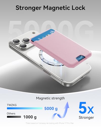 Image of TWZKG for MagSafe Wallet, 3 Cards Holder, Slim Magnetic Phone Wallet for iPhone 17 /16 /15 /14 /13 /12 Pro Max Plus Air Series,RFID Blocking Vegan Leather,Pink
