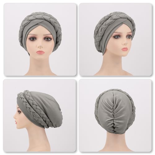 Image of DRESHOW Turban Pre-Tied Twisted Hat Thread African Head Wraps for Black Women Chemo Cancer Cap Braid Hair Cover