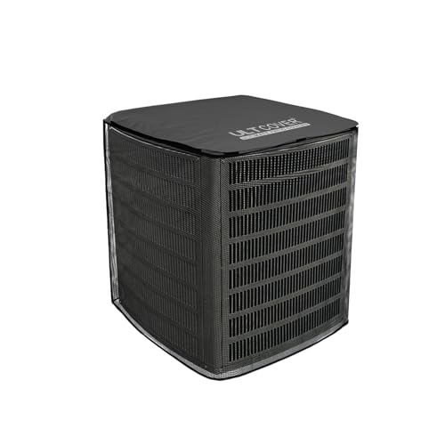 ULTCOVER 2 in 1 Full Mesh with Waterproof Fabric Top Air Conditioner Defender Cover 24W x 24D x 30H inch for Outside AC Units All Seasons Use, Black