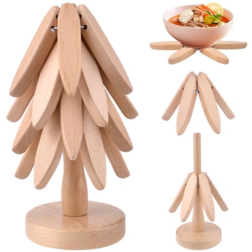 Untersetzer Baum, 4 Stück Untersetzer Holz mit Ständer, Wooden Tree...