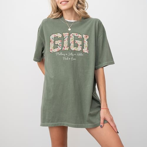 Personalized Floral Gigi T-Shirt with Grandkid Names3