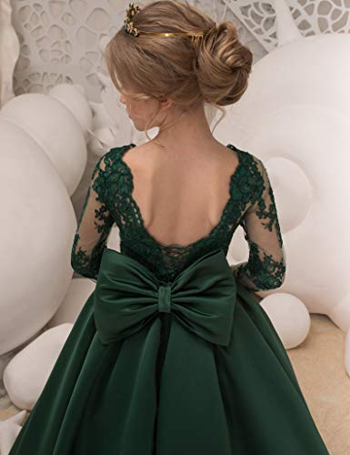 Junguan Girls' Long Sleeves Pageant Dresses Lace Aline Princess Prom Dress Formal Ball Gowns with Pockets TF0064