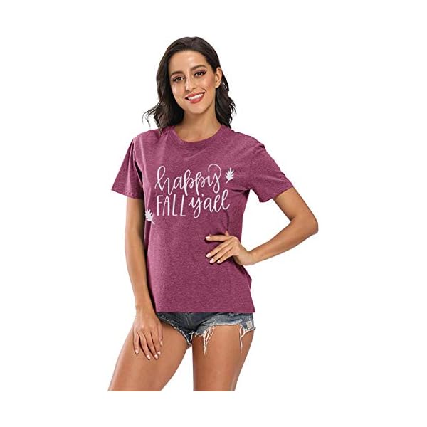 UNIQUEONE-Happy-Fall-Yall-T-Shirt-Women-Thanksgiving-Casual-Short-Sleeve-Funny-Tops-Tee UNIQUEONE Happy Fall Yall T-Shirt Women Thanksgiving Casual Short Sleeve Funny Tops Tee