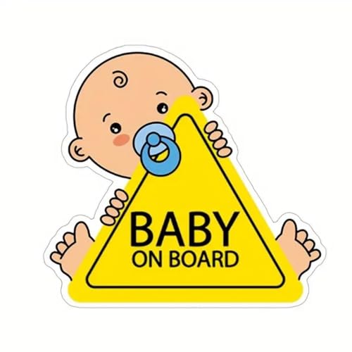 Baby on Board Car Safety Sign Yellow Triangle Warning Sticker with Cartoon Design (Blue)