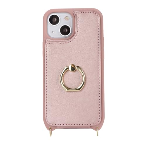 Image of for iPhone 13 Mini Case with Card Holder and Strap for Women,Crossbody Lanyard,Kickstand Ring Stand,Snap Clasp,RFID Blocking,Phone Wallet Cases 5.4 inch(Rose Gold)