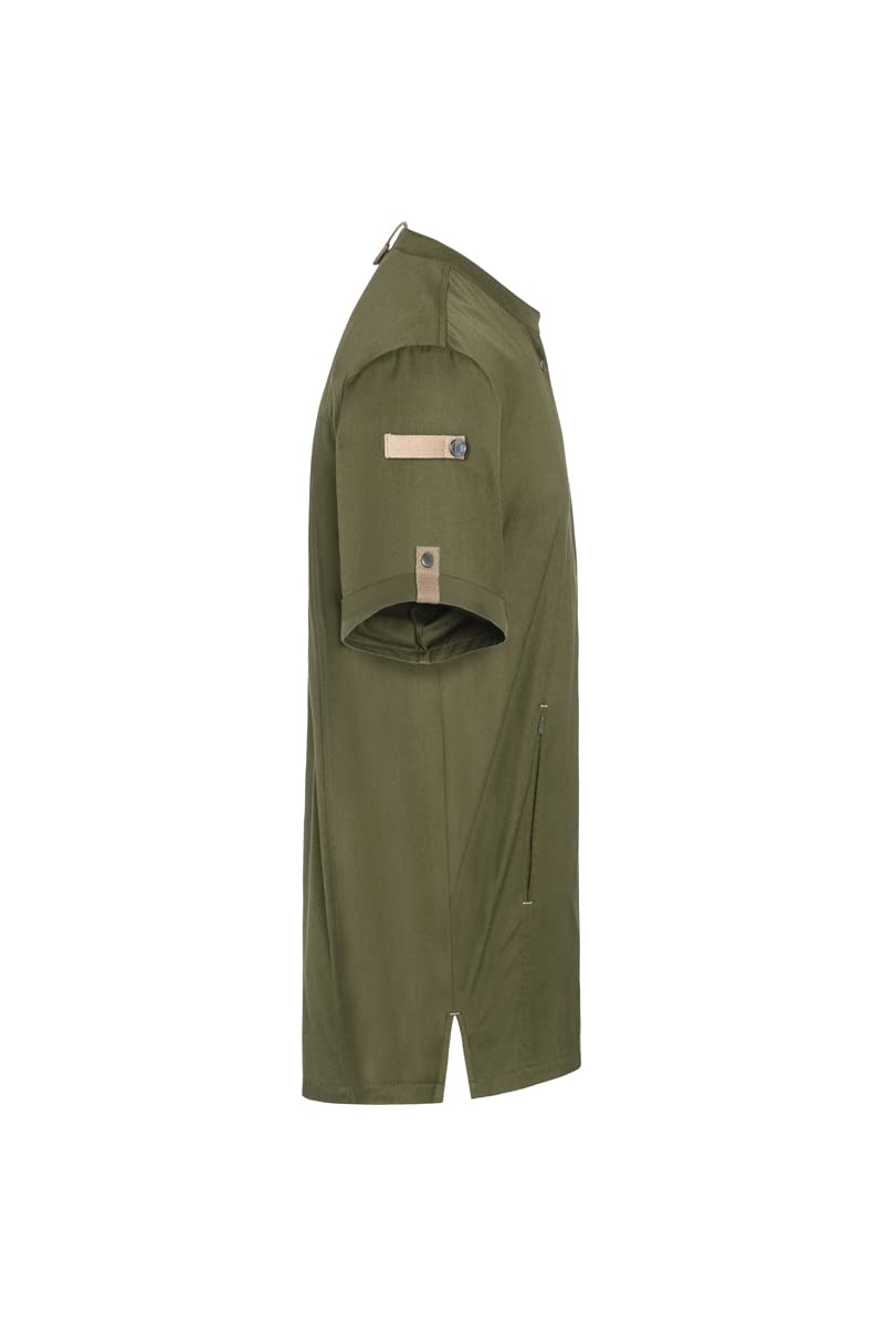 Karlowsky JM 36 PASSION GREEN-GENERATION Kurzarm Kochjacke aus Recyceltem Plastik, Vorderseite: 65% Polyester/35% Baumwolle, Rückseite: 100% Polyester, Moosgrün, Größe 48
