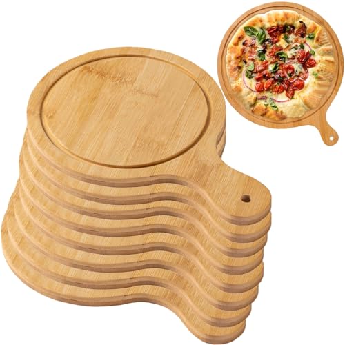 Tablas de madera para servir pizza, 8 bandejas ligeras con asas para hacer y almacenar pizzas, se adaptan hasta 13 pulgadas