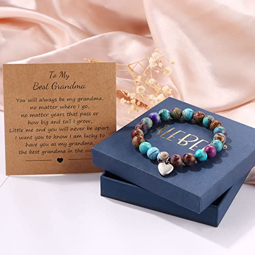Alebee Grandma Birthday Gifts Natural Gem Stone Bracelet Elastic Bead Heart Charm Beaded Bracelet Yoga Healing Happy Birthday Grandma Gifts For Mother’s Day Christmas Thanksgiving Nana Gifts Bracelet #TOP5