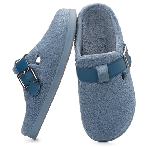 Hsyooes Women's Men's Fuzzy Slippers Orthotic Arch Support Fleece Lined House Slippers Comfy Winter Slip On Clogs for Plantar Fasciitis Indoor Outdoor with Adjustable Buckle