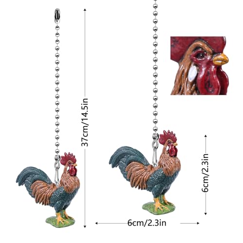 Image of Rooster Ceiling Fan Pull Chain, 14in Chicken Farm Animal String Pulls Charm Extension Decorative, 3mm Beaded Lamp Chains Extender Ornaments with Connector for Kids Room