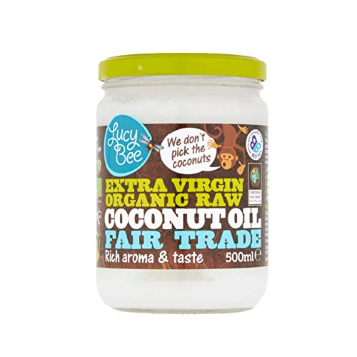 Lucy Bee Extra Virgin Organic Coconut Oil 500ml | Raw, Unrefined, Cold Pressed, Fair Trade, #1 Ethical Consumer Best Buy. Perfect for Cooking, Baking and Natural Beauty for Hair & Skin.