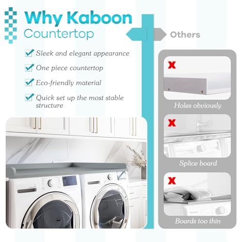 Kaboon Washer Dryer Countertop 58" x 28" Extra Large Version, Melamine Countertop with 3.5" Edge Rails, Laundry Room Organization, Grey
