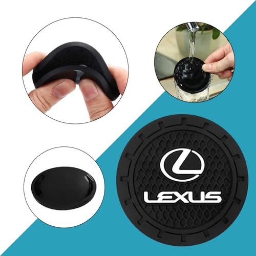 Image of Black Silicone Car Coasters for Lexus Series Series Non-Slip Car Cup Holder Coasters,Car Interior Accessory for Car Cup Holder 2.75IN 2Pack