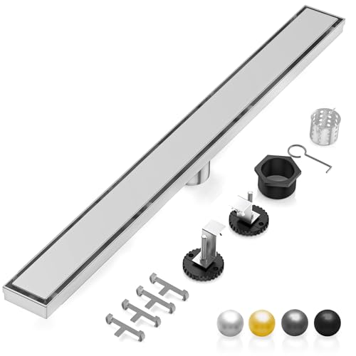 Image of DLONE Linear Shower Drain - 48 Inch Brushed Nickel, with Tile Insert Panel