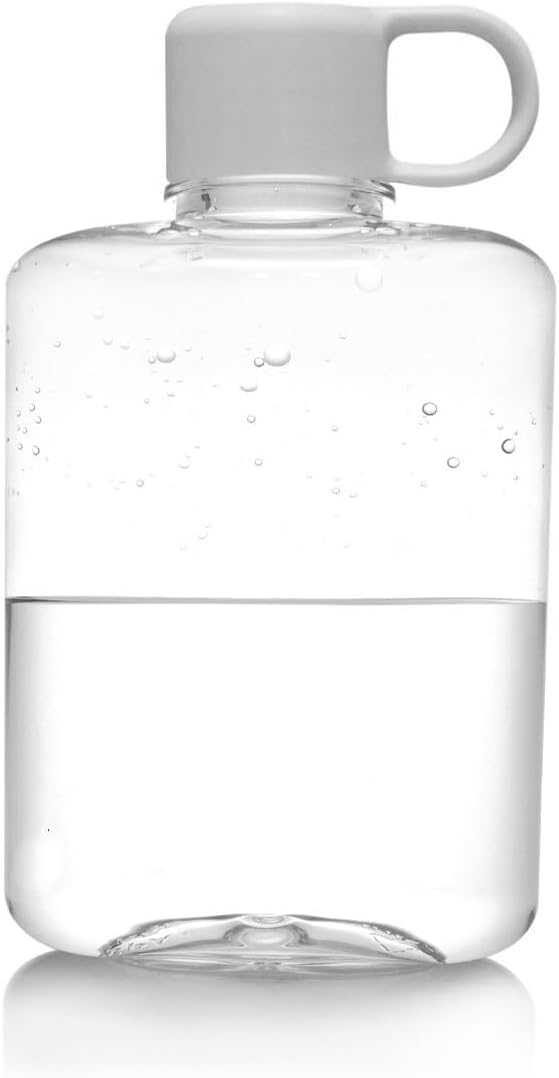 Portable Flat Water Bottle, BPA Free Tritan Plastic Travel Water Bottle, Bottle for Sports Camping Gym Fitness Outdoor 12 oz Fit in Any Bag (White)