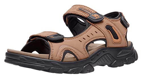 CAMEL CROWN Men's Leather Sandals Hiking Outdoor Water Beach Sports Mens Sandals for Summer with Open Toe Adjustable Straps