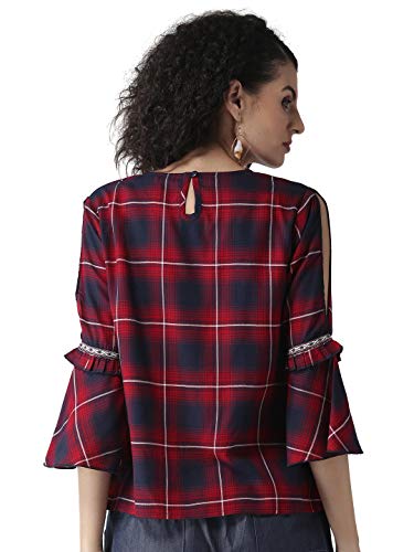 Image of Style Quotient Women Maroon & Navy Blue Checked Top