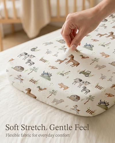 Image of Bedside Bassinet Sheets 2 Pack, 33 x 20 Fitted Bedside Sleeper Sheets, Ultra Soft Breathable Polyester, Ideal for Baby Girl or Boy and Newborns (Little Farm, Bedside Sleeper Sheet)