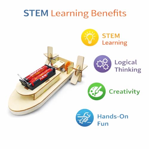 Image of DIY Paddle Steamer Boat STEM Science Kit for Kids | Wooden Educational Toy | Battery Powered Paddle Boat Model | Easy Assembly Experiment Kit | Learning Toy for Boys & Girls (8+ Years)