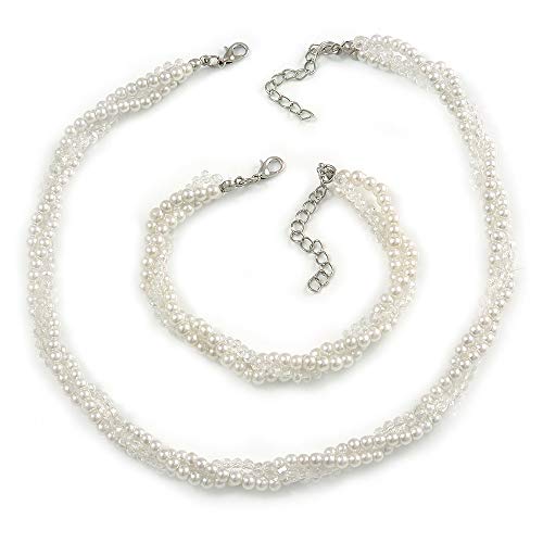 Collar de perlas trenzadas de 3 hebras y pulsera para eventos y bodas