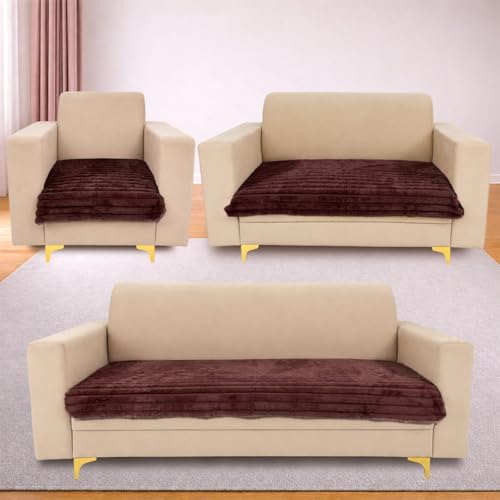 Image of Homerz Premium Rabbit Fur Sofa Cover with Anti-Skid Backing, Soft Plush Fabric Sofa Protector for Living Room Furniture (Pink, 6 (3+2+1) Seater, Only Seat Cover)