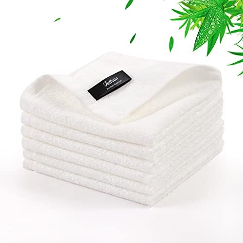 JEFFSUN Natural Bamboo Wash Cloths for Washing Face and Body, Luxury Baby Bath Washcloths, Super Soft and Gentle Face Towels for Sensitive Skin, Baby Skin (13 X 13 inch – Pack of 6, White)