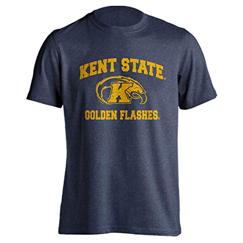 Kent State Golden Flashes Retro Distressed Logo Short Sleeve T-Shirt (Denim Heather, L)
