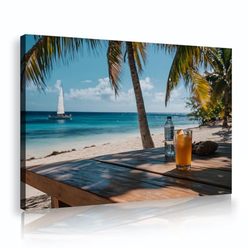 Tableau deco salon plage tropicale et coucher de soleil | Toile murale ete 45x70cm