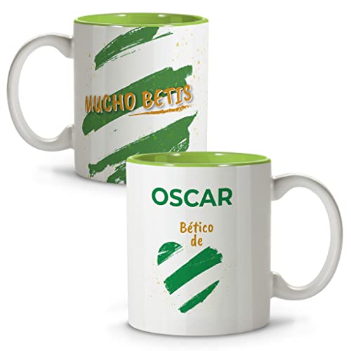 LolaPix Taza Betis. Tazas Personalizadas con Nombre. Taza Desayuno fútbol. Taza de cerámica 330ml. Varios diseños.