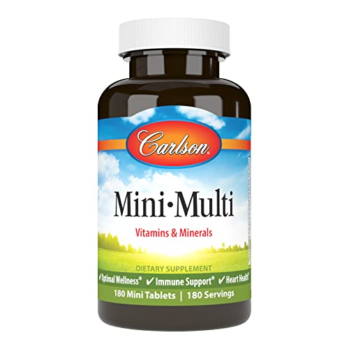Carlson - Mini-Multi, Small Multivitamin Tablets, Vitamins & Minerals, Immune Support & Heart Health, Optimal Wellness, Mini Multivitamins, Multivitamin Mini Tabs, Easy to Swallow, 180 Mini Tablets