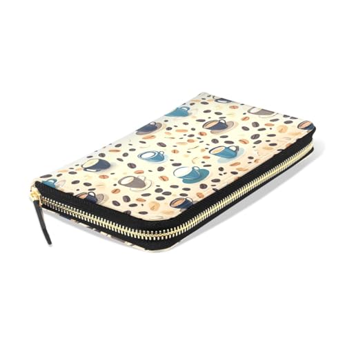 Long Wallets Leather Bifold Wallet for Women Coffee Cups Beans with Zipper Credit Card Holder Large Capacity3