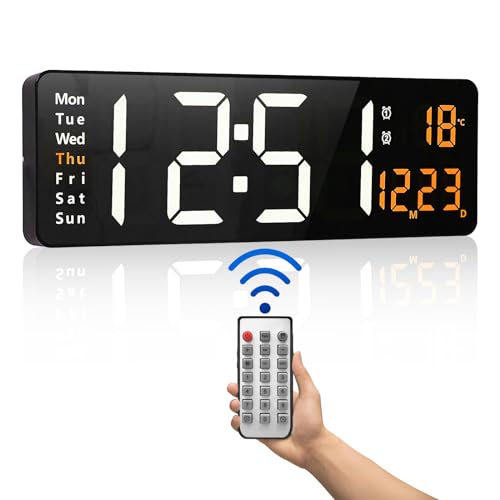 Image of Digital Wall Clock, 16 inch Large Digital Clock with Time Date Temp Week, Timer, 12 /24Hr, Auto-Dimming, Remote Control for Living Room /Classroom /Gym /Church /Store /Garage (Orange)
