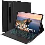 Étui Clavier avec Pavé Tactile pour Samsung Galaxy Tab S8+ / S7+/Tab S7FE 12.4“, Clavier Bluetooth Rétroéclairé, Azerty, Coque Étui de Protection pour SamsungTab S8+ 2022 et Tab S7FE 2021, Noir