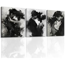 OAAPITI Black Couple Wall Art 3 Piece Abstract Romance Wall Decor Love Theme Painting for Minimalist Home Decoration Ready to HangArtwork-3,24"x36"x3pcs